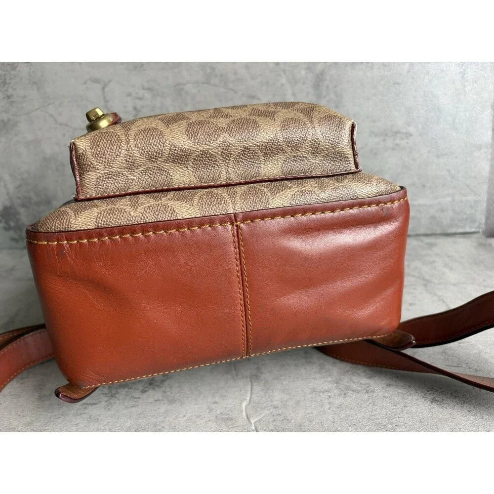 Coach Campus Backpack 23 In Signature Coated Canvas Brown Leather Purse 32715 - Picture 5 of 8